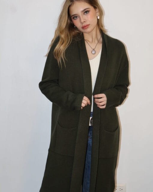 sueter liso largo manga larga verde oscuro