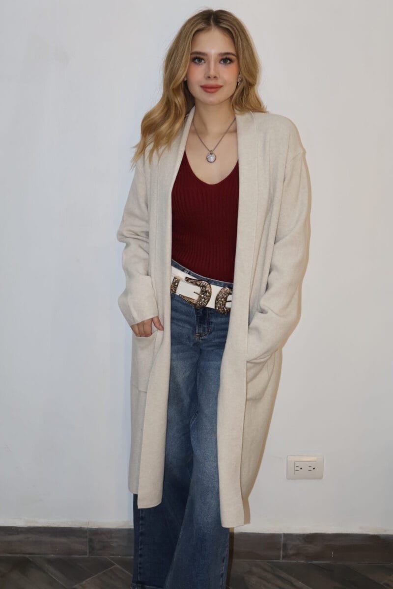 sueter liso largo manga larga beige - Image 2