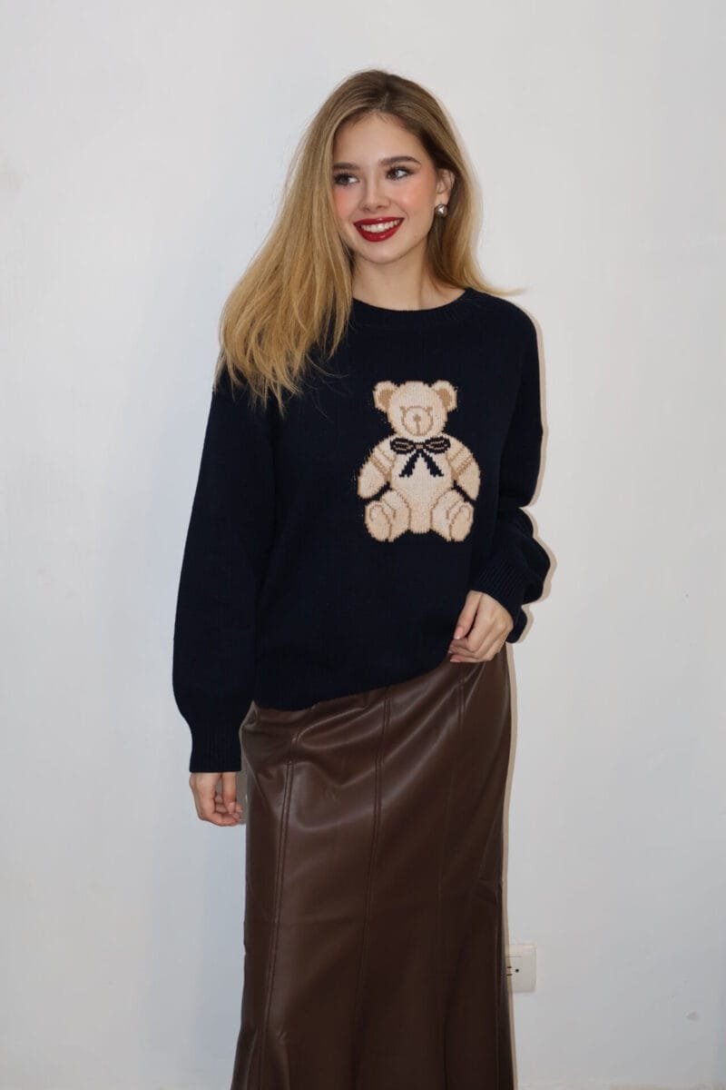 Falda midi tipo piel lisa café - Image 2