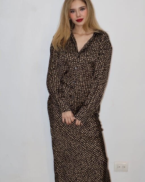 Falda midi polka dots café con nude