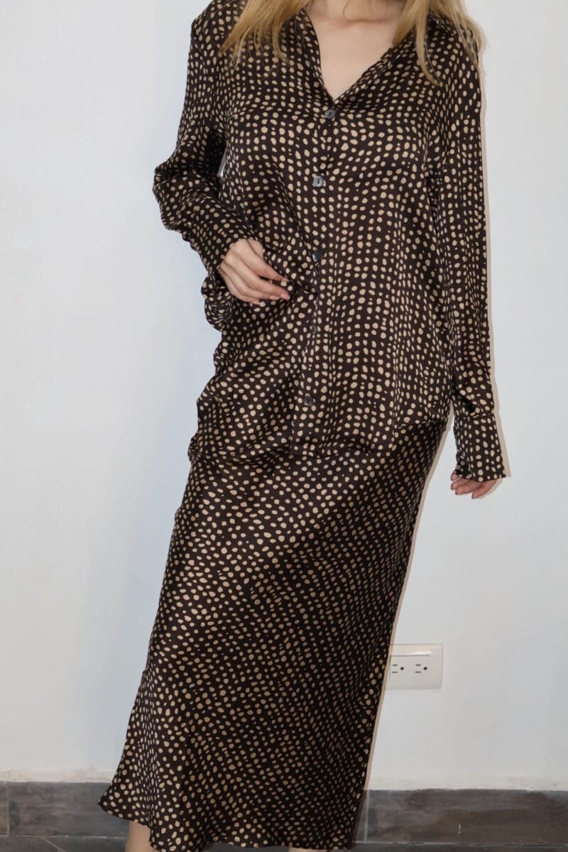 Falda midi polka dots café con nude - Image 3