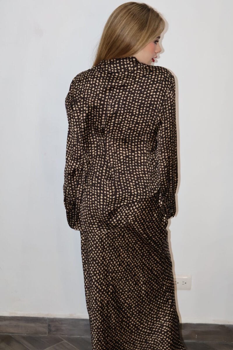 Falda midi polka dots café con nude - Image 4