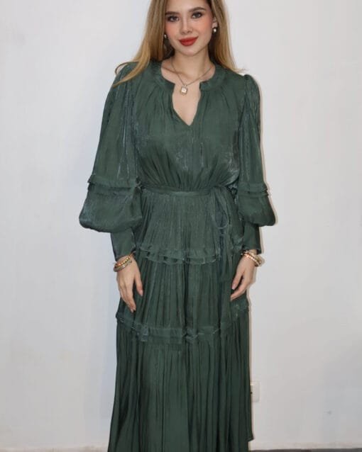Vestido verde largo manga larga