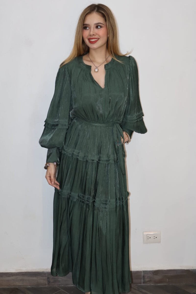 Vestido verde largo manga larga - Image 2