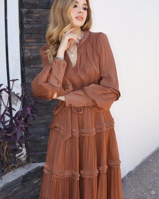 Vestido cafe largo manga larga