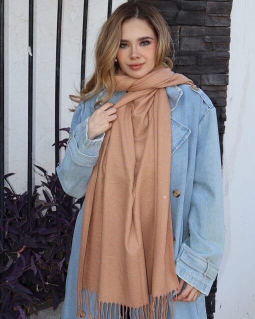 Pashmina lisa camel con detalles de piedras