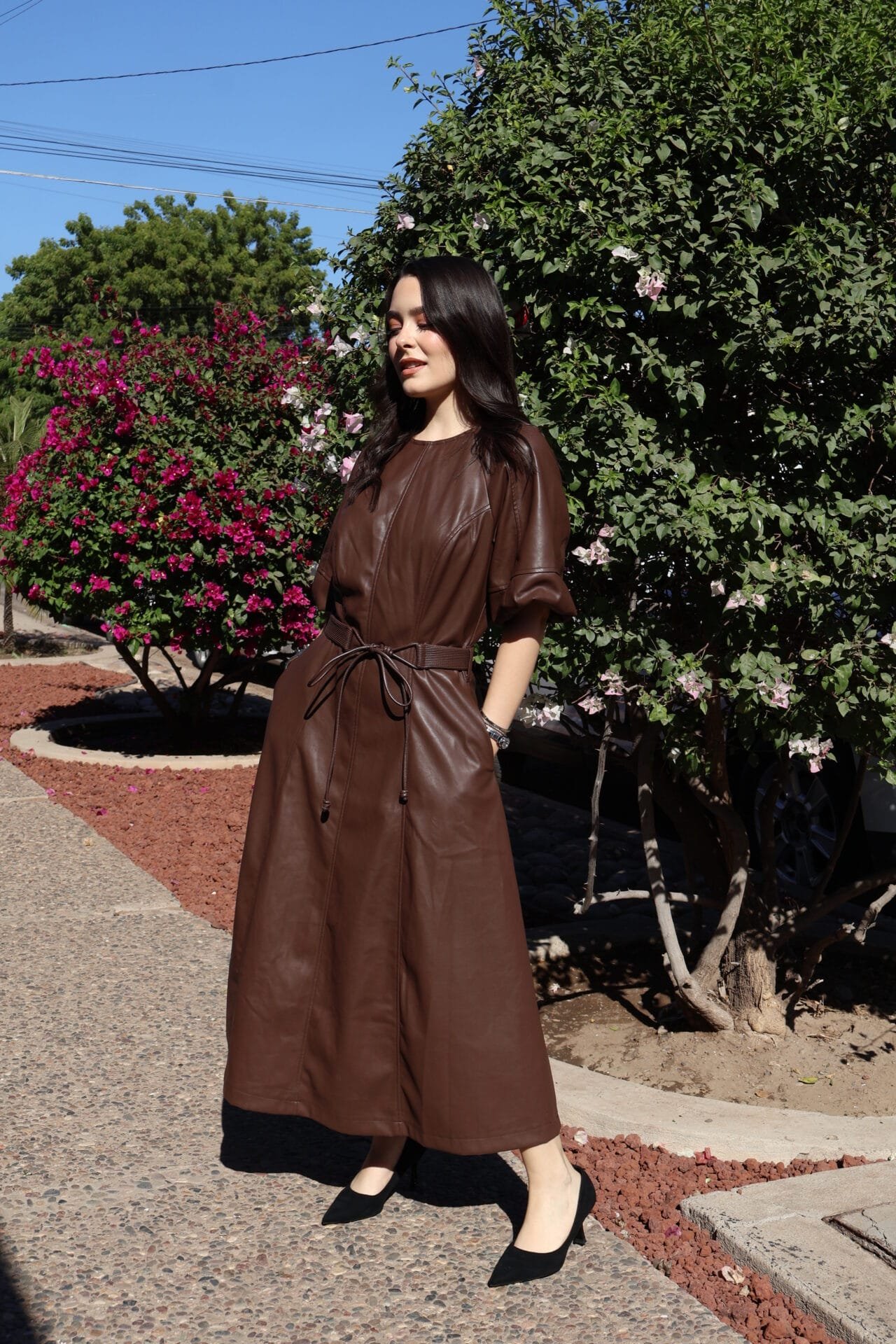 Vestido cafe con cinto - Image 2