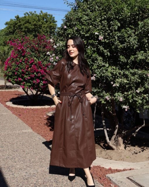 Vestido cafe con cinto