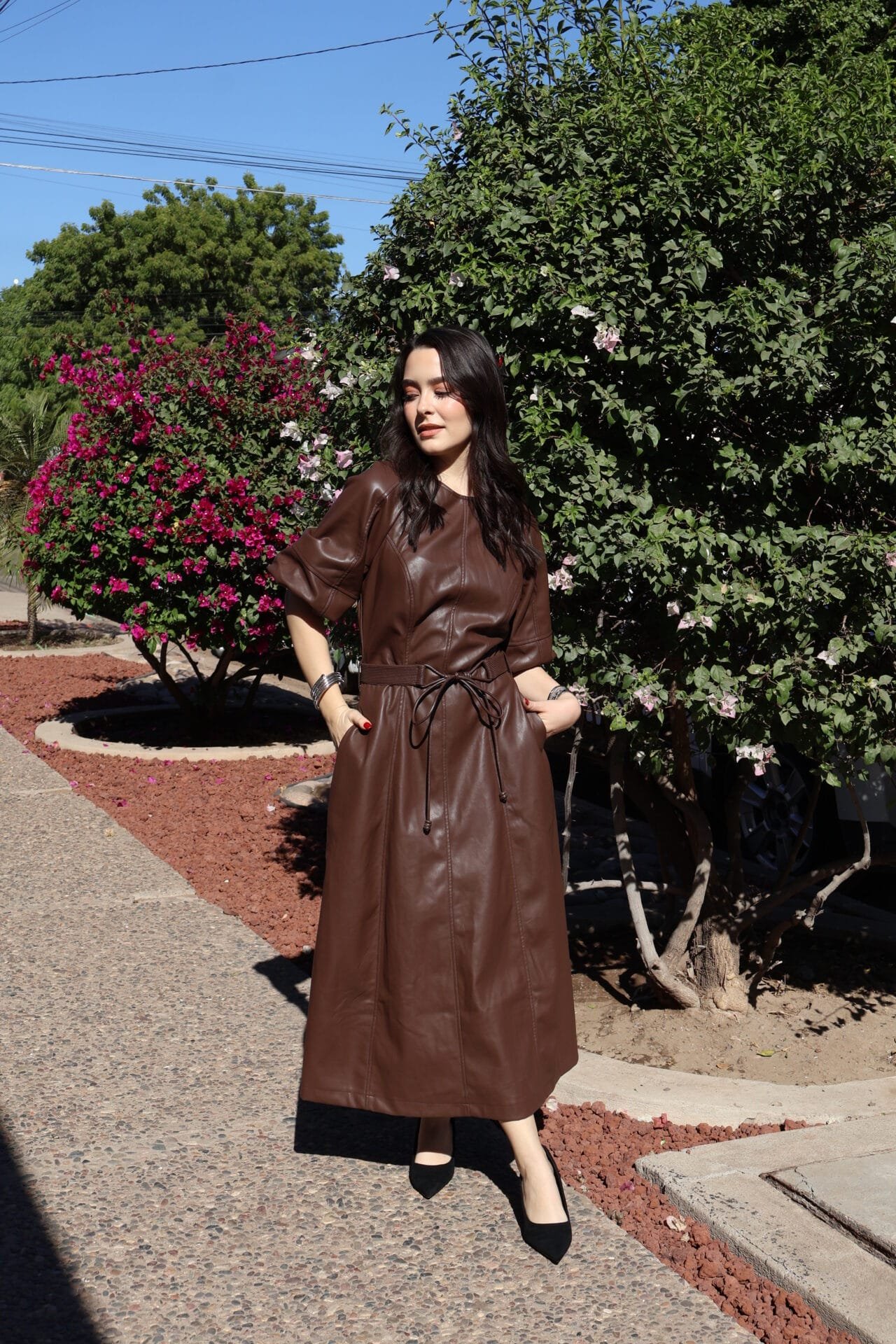 Vestido cafe con cinto