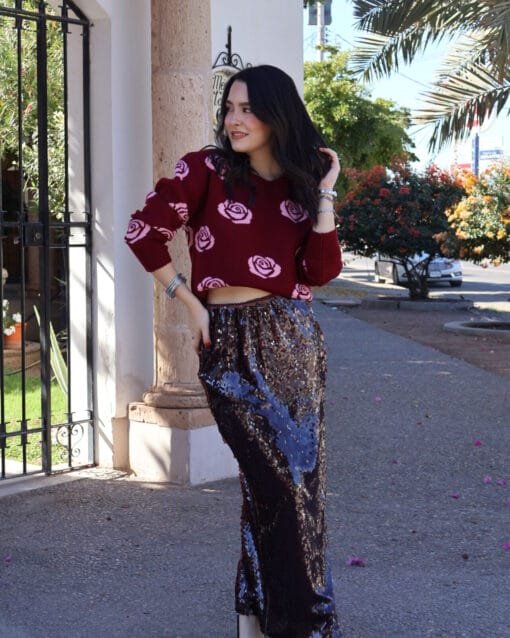 Falda de lentejuelas cafe