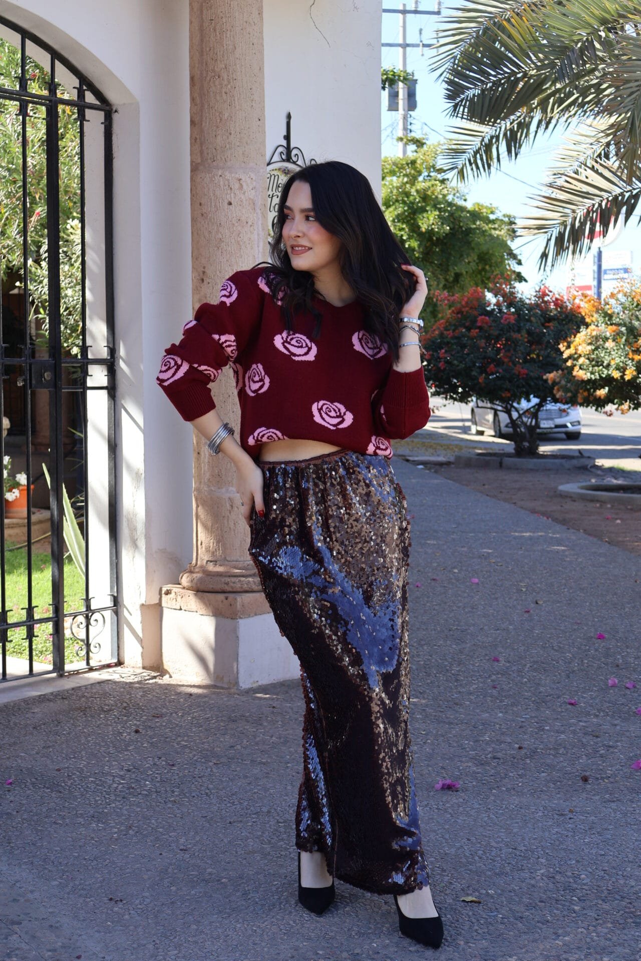 Falda de lentejuelas cafe